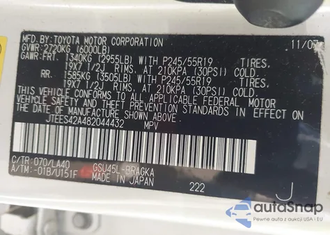 2008 Toyota Highlander Limited from USA, damaged, VIN JTEES42A482044432